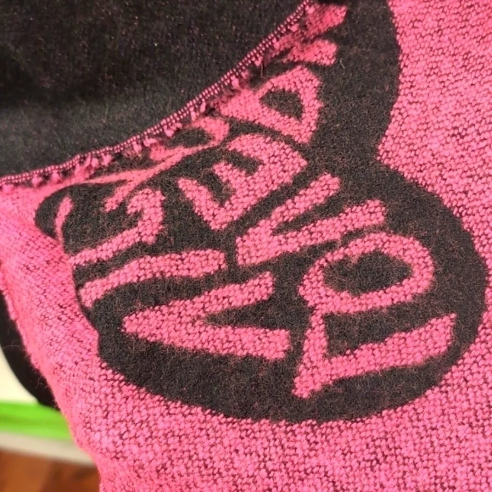 Square Pink & Black Heart Scarf | Double-Sided Reversible Design